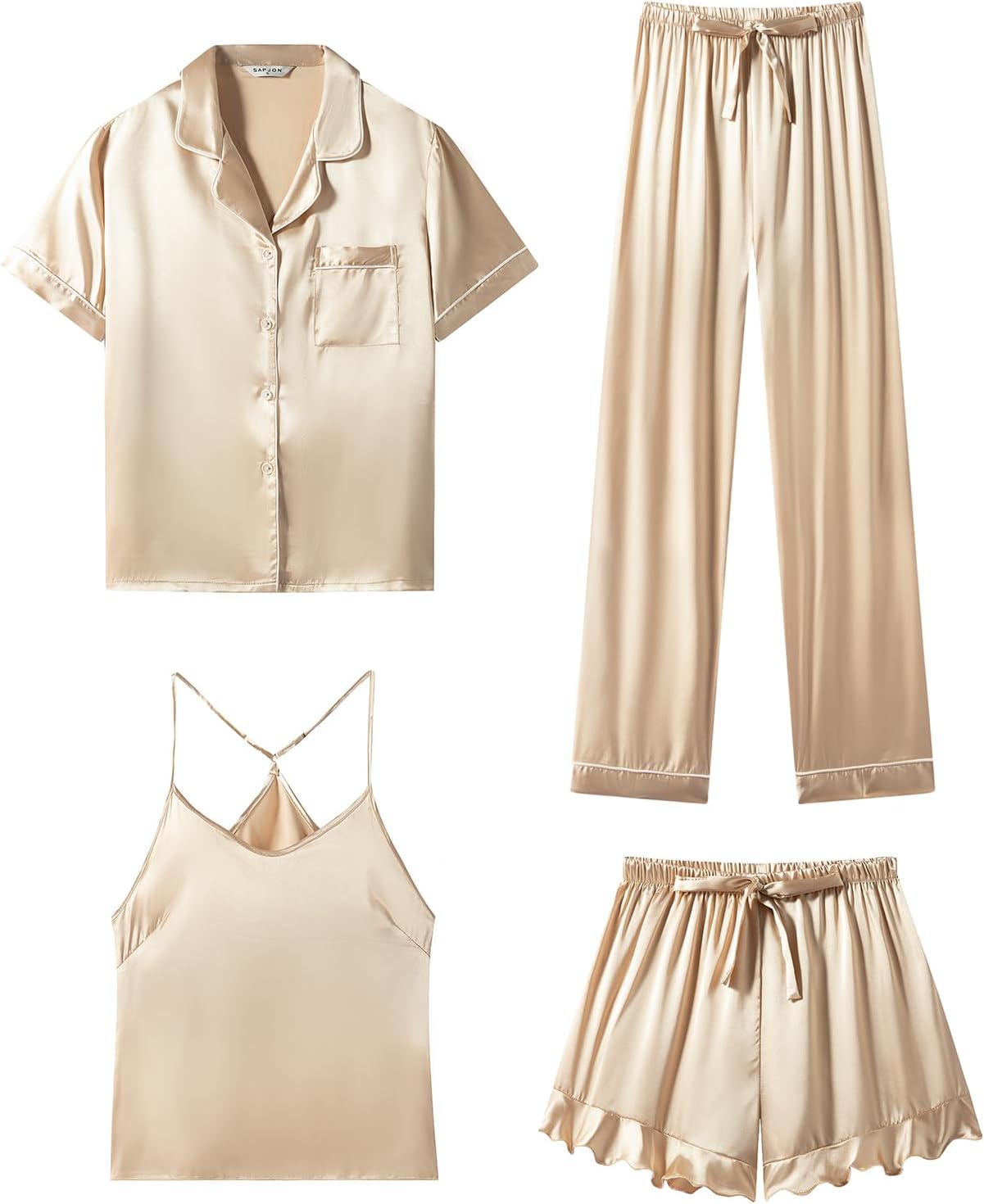 Luxurious 4Pcs Silk Pajamas Set for Women by SAPJON - Stylish Comfort