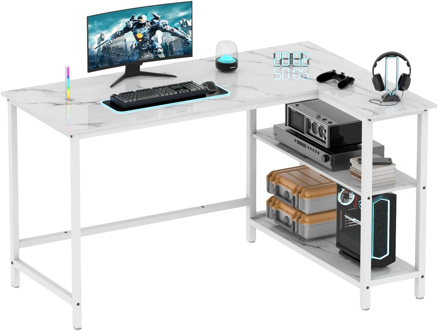50 Inch Gaming Desk with Shelves - Home Office Storage