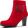 Women's Booties with Heel Chunky Stacked Zipper Ankle Boots for Ladies