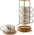 LUKA Porcelain Espresso Cup Set with Metal Stand for Coffee