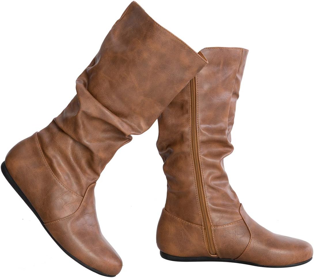 Olivia K Womens Low Heel Mid-Calf Slouchy Casual Boots