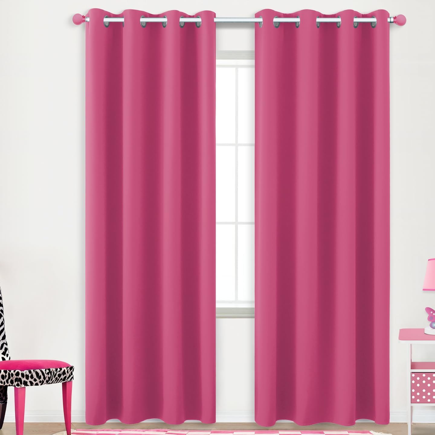 KOUFALL Hot Pink Curtains 96 Inches Long for Girls Bedroom