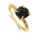 Real Raw Black Tourmaline Dainty Ring Yellow Gold - October Birthstone