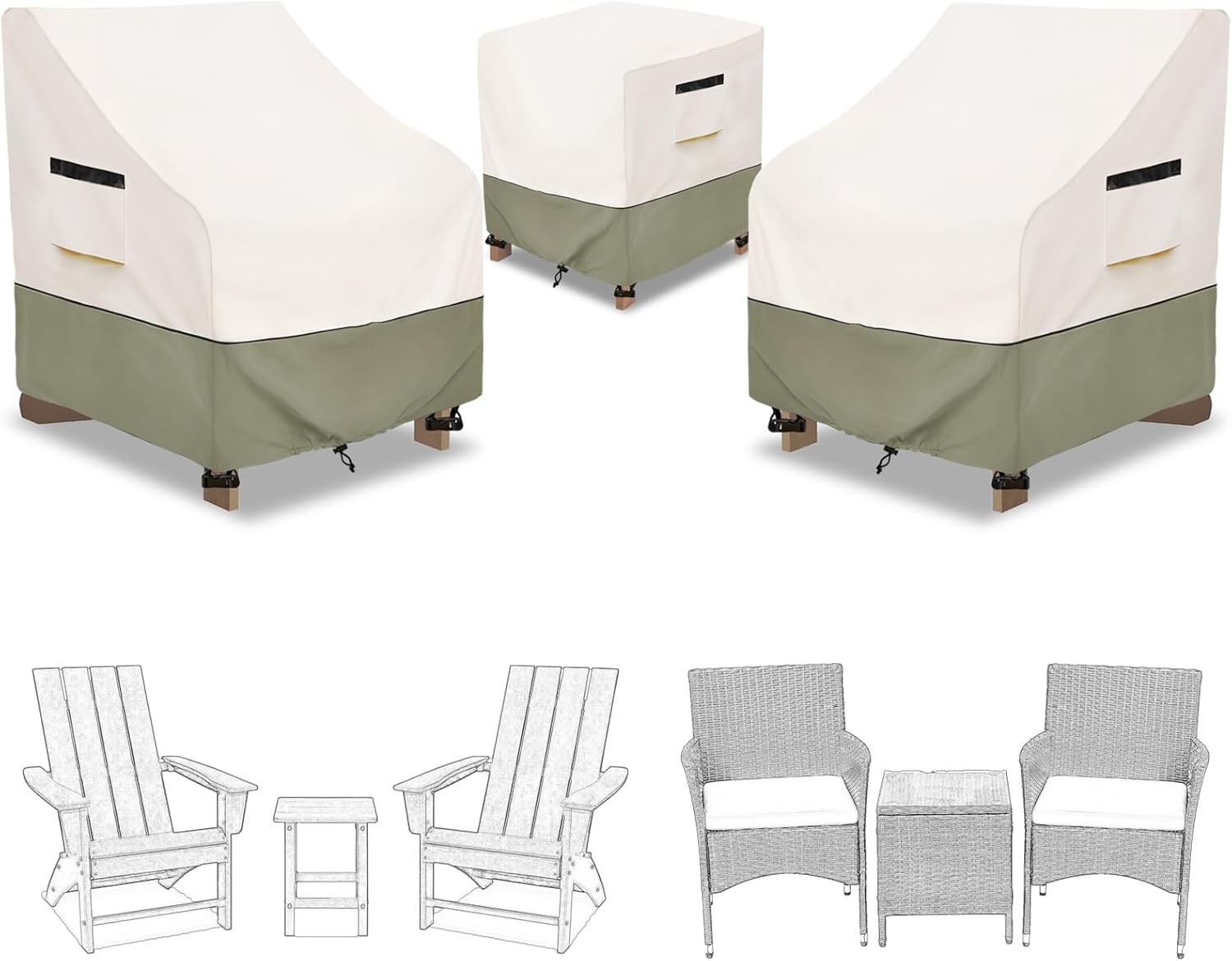 3 Pieces Adirondack Chair Covers Set for Outdoor Protection