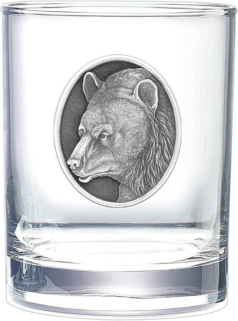 Heritage Pewter Black Bear Double Old Fashioned Glass 14 OZ