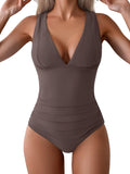 One Piece Swimsuit Tummy Control Plunge V Neck - Slimming Fit
