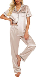 Silk Satin Pajamas Set Women Short Sleeve - Soft Breathable Loungewear