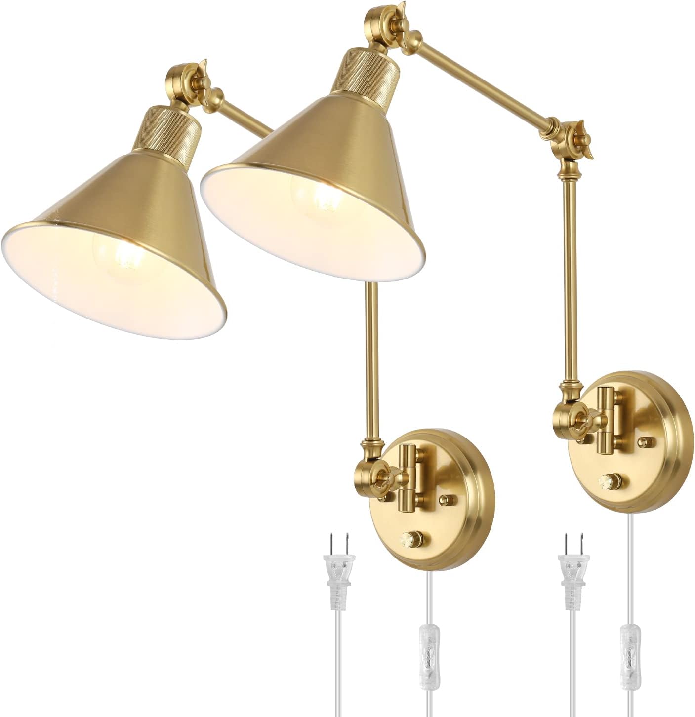 Dimmable Wall Sconces Plug in Set of 2 with Adjustable Arms