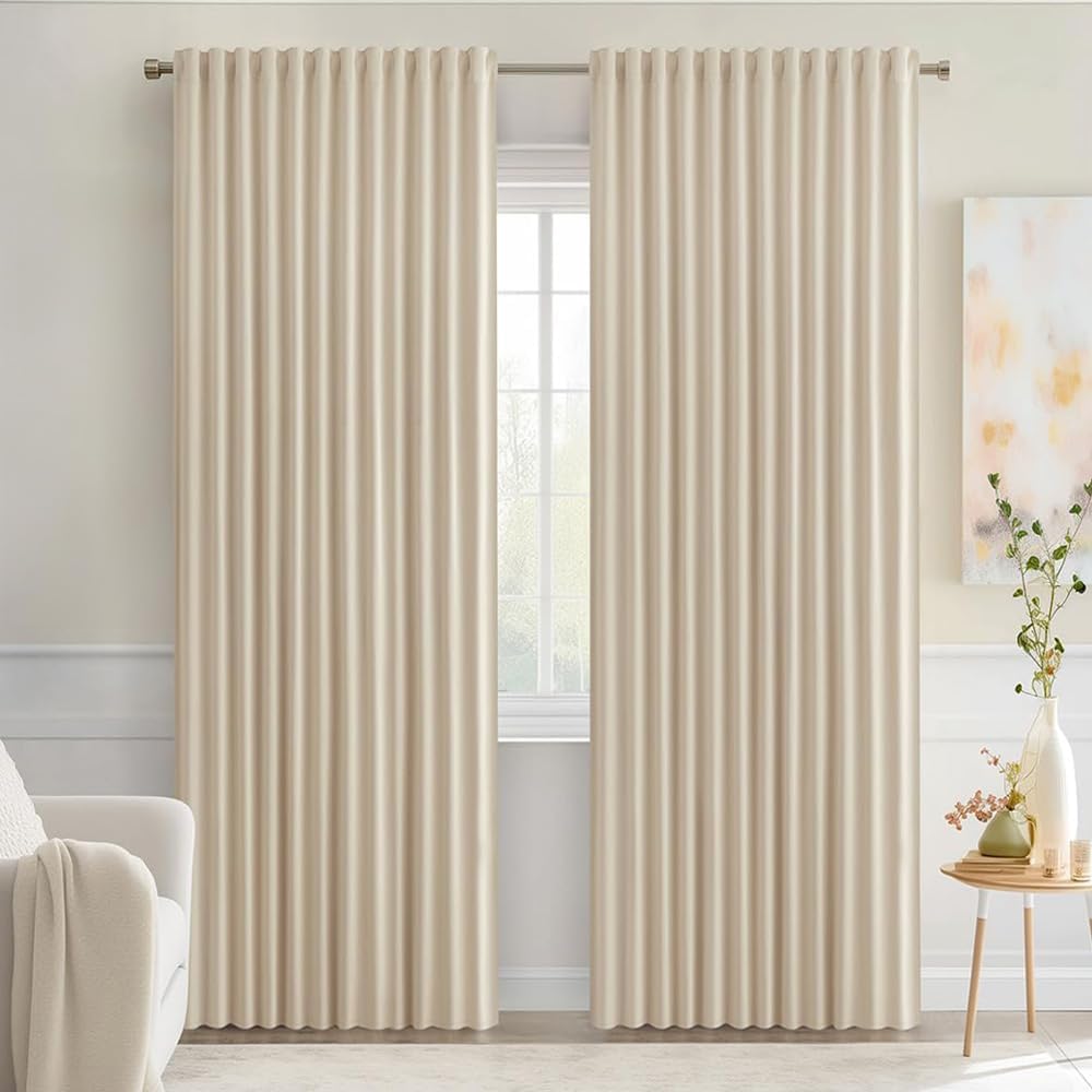 MIULEE Cream Beige Back Tab Light Blocking Curtains for Home