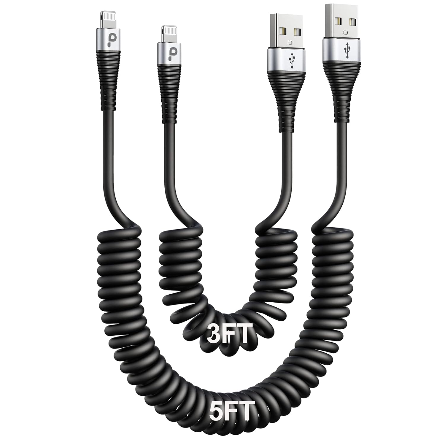 Fast Charging Coiled Lightning Cable Duo for iPhones, MFi Certified, 2Pack by PRAKIE