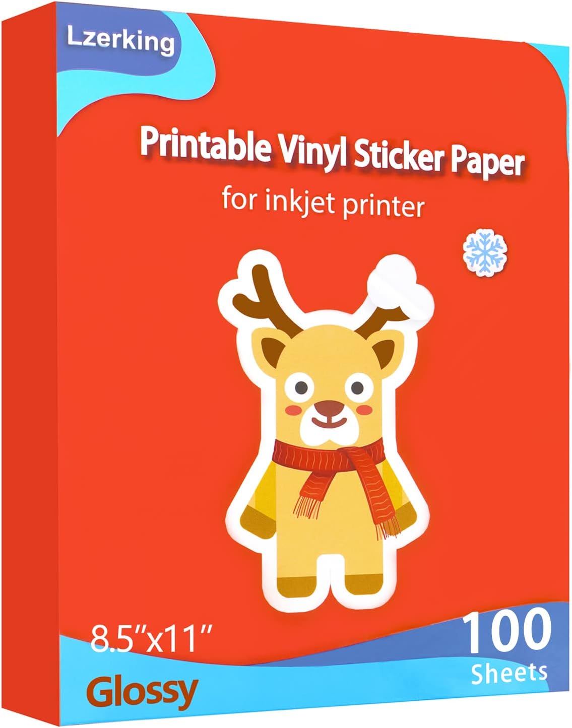 Lzerking Waterproof Glossy Sticker Paper - 100 Sheets 8.5x11