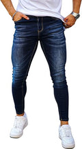 GINGTTO Men's Skinny Jeans Stretch Ripped Tapered Leg - Dark Blue