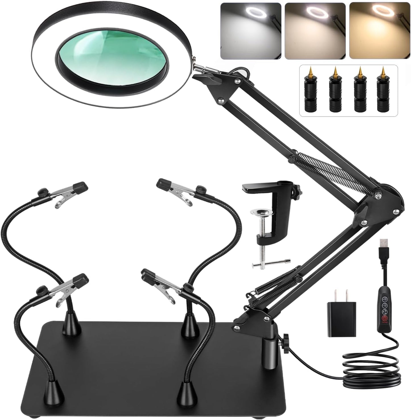 Helping Hands Soldering Station with 10X Magnifying Glass Light