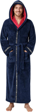 Mens Robe with Hood Big and Tall Long Flannel Fleece Bathrobe - Warm