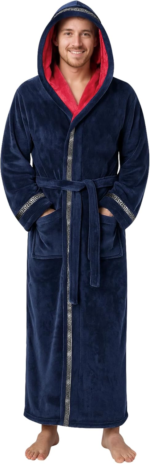 Yoimira Mens Robe with Hood Big and Tall Long Flannel Fleece
