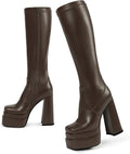 Platform Knee High Boots Women Chunky High Heel Black Boots wetkiss
