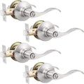 Privacy Door Lever Brushed Nickel 4 Pack - Keyless Interior Lock