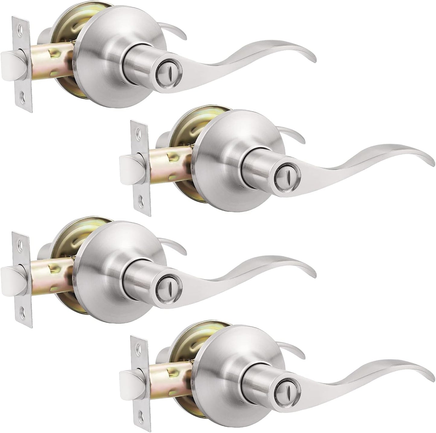GOBEKOR Privacy Door Levers Brushed Nickel Keyless Handles Set