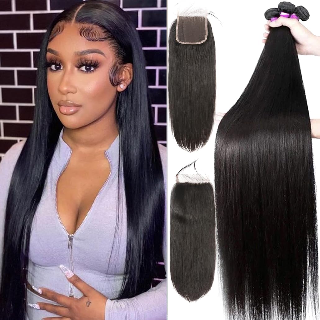 12A Straight Bundles with Closure Human Hair for Stunning Styles