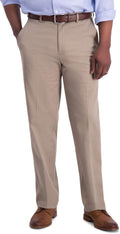 Men's Khaki Iron Free Premium Classic Fit Pants - Expandable Waist