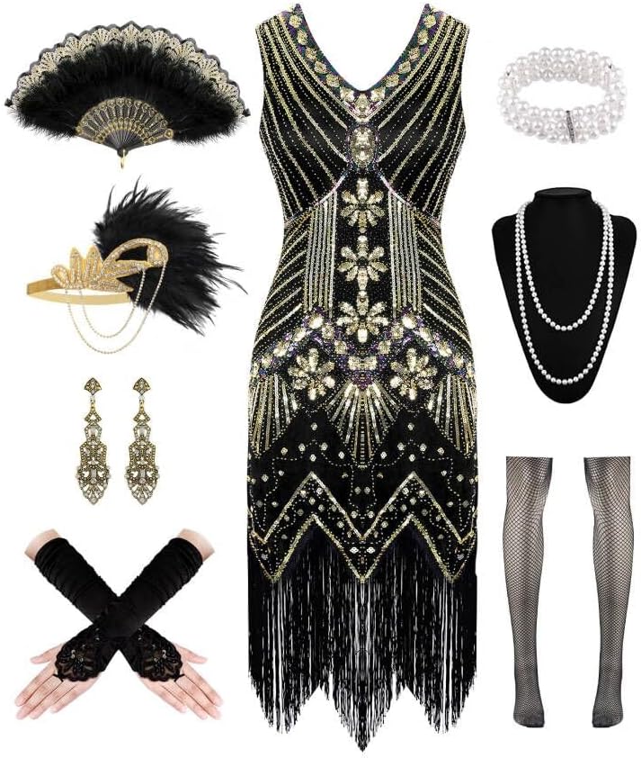 1920s Dresses for Women - Flapper Dress with Accessories Set