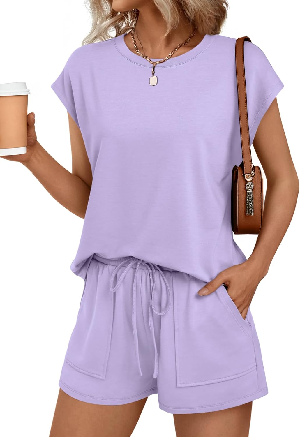 AUTOMET Womens Crew Neck Two Piece Summer Sweatsuit Set