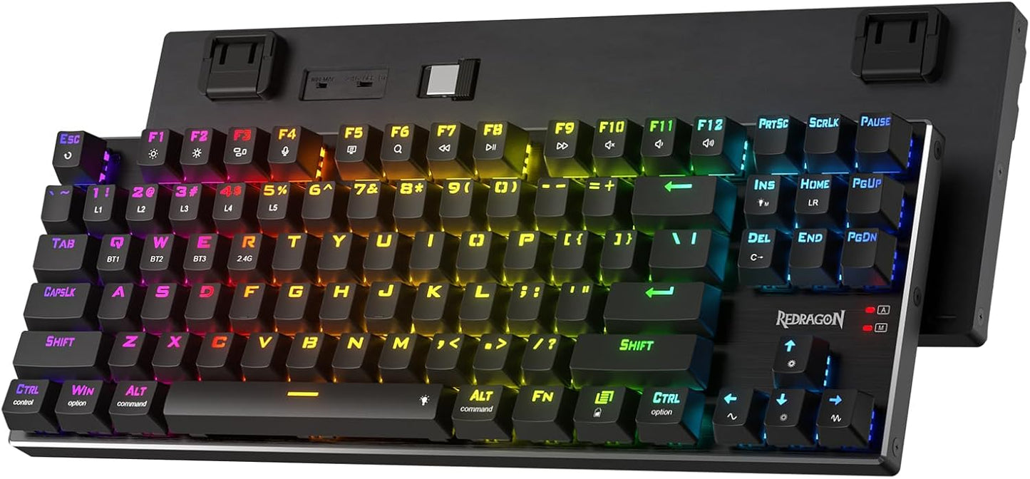 Redragon Wireless Gaming Keyboard, Tri-Mode Aluminum, Hot-Swap Sockets, Red Switch
