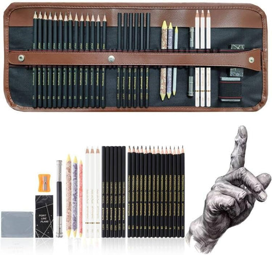 Heshengping 31pc Sketching Pencil Set - Professional Artist Supplies Travel Case - Ideal Gift