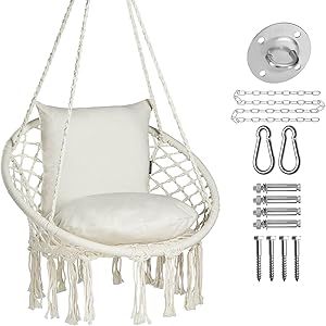 JoyView Macrame Chair Hanging Swing Chair for Indoor Outdoor
