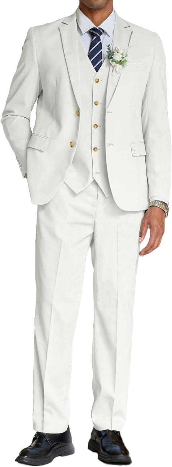 COOFANDY Men's 3 Piece Linen Suit Set for Weddings and Business