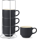 Hasense Coffee Mug Ceramic Set of 4 with Stand - Stackable 15 oz Black