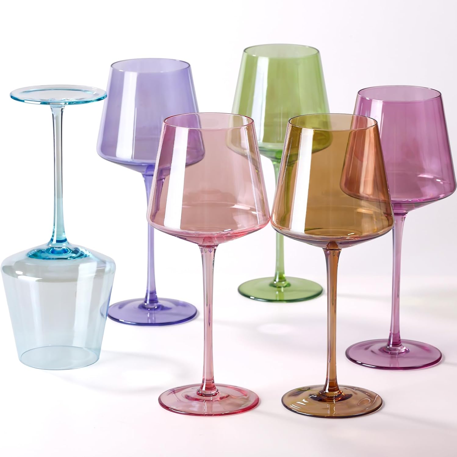 Hand-Blown Colored Wine Glasses Set of 6 for Unique Occasions