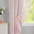 Pink Cafe Curtains 45 in Length - Sheer Lace Panels for Girls Rooms
