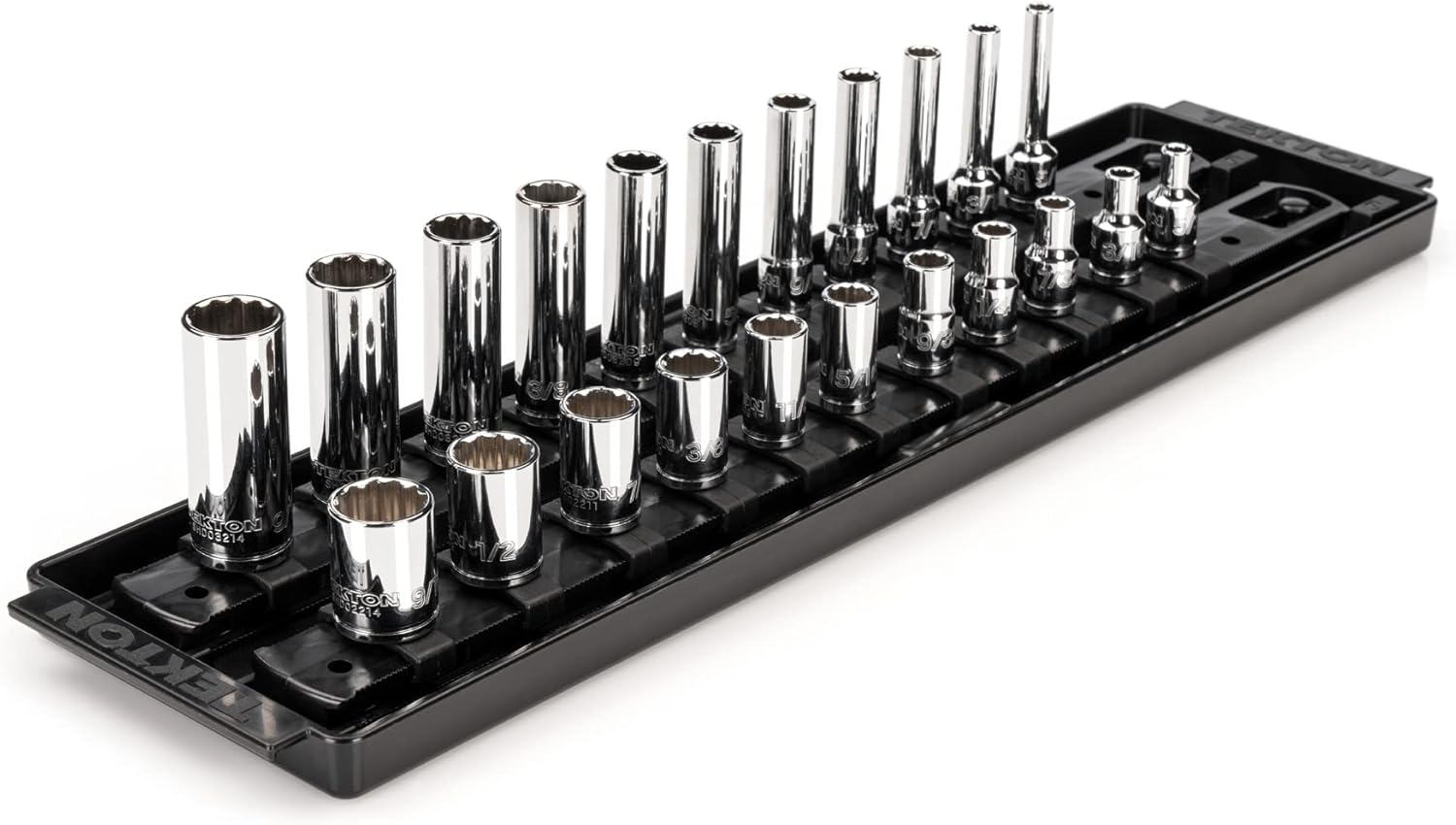 TEKTON 1/4 Inch Drive Socket Set - 22-Piece with Rails & Tray