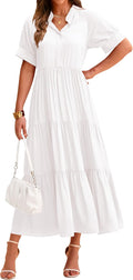 Women's Summer Button Midi Dress - Loose Flowy Boho
