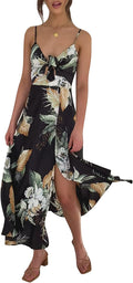 Fashionme Spaghetti Strap Satin Midi Dress - Flattering Tie Front be