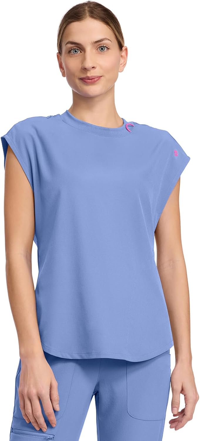 Med Couture Women's Round Neck Tuckable Scrub Top with Pockets