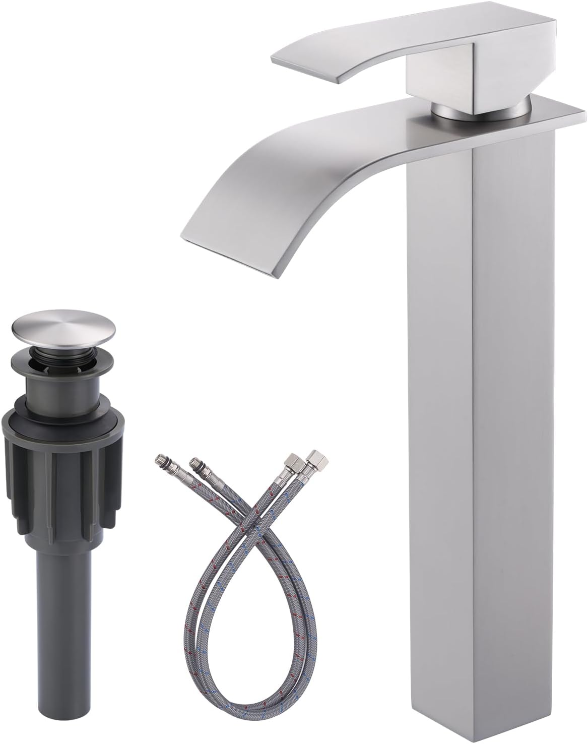 Vessel Sink Faucet Brushed Nickel: Tall Waterfall Design