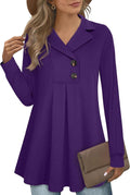 Gaharu Women's Swing Tunic Notch Collar Long Sleeve Top - Flattering