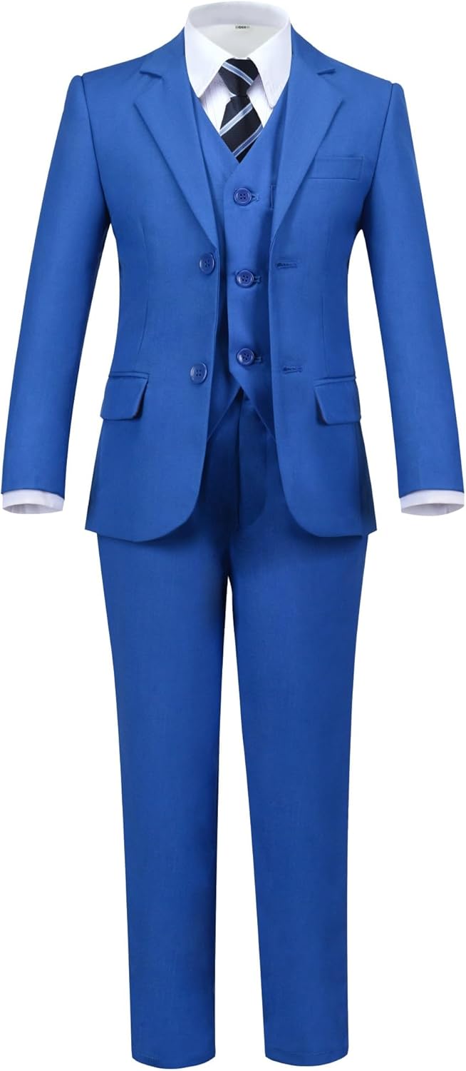 Boys' 5 Piece Formal Suit Set with Jacket, Vest, Pants, Shirt, Tie