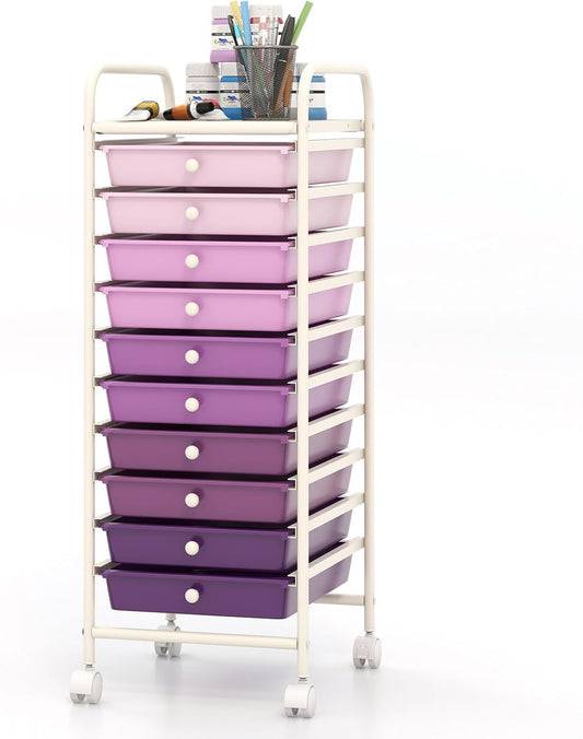 10-Drawer Rolling Storage Cart for Home and Office Organization