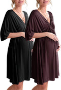 Ekouaer 3 in 1 Labor Delivery Hospital Gown 2 Pack - Soft Nursing Wear