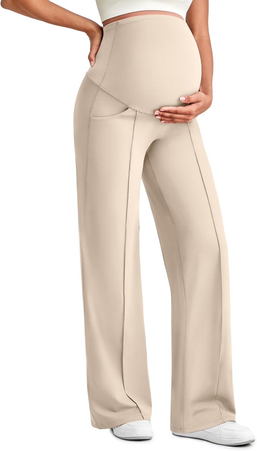 G4Free Maternity Dress Yoga Pants with Pockets for Comfort