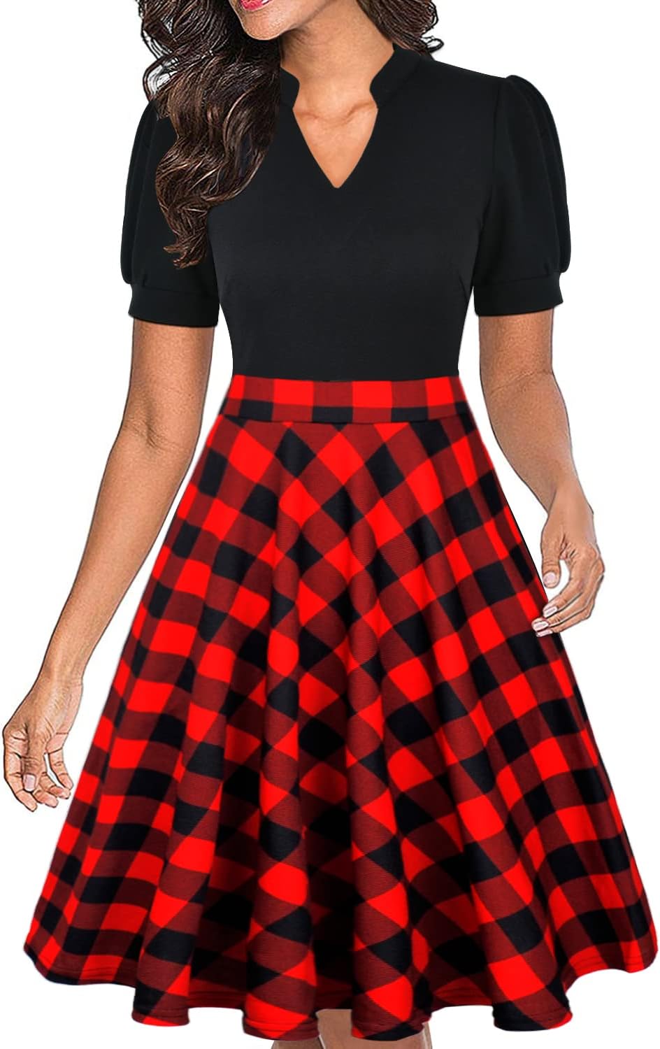 Mokayee Womens Summer Short Puff Sleeve Fit and Flare Dress
