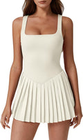 QINSEN women's square neck tennis dress with comfy built-in shorts