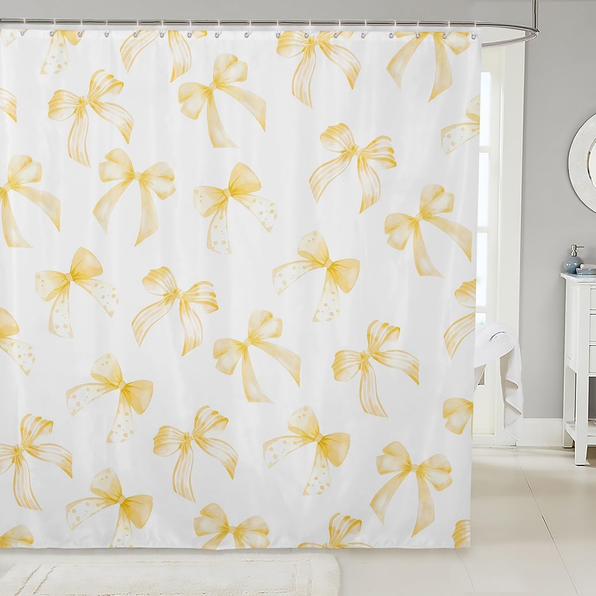 Yellow Bow Kids Shower Curtain Set 72x72 - Waterproof & Adorable!