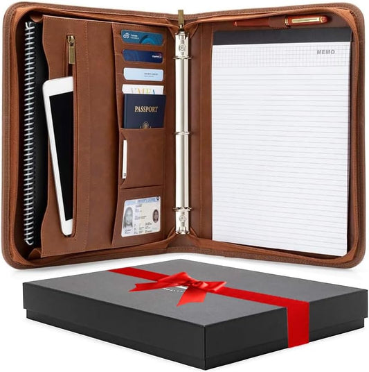 Portfolio Organizer with Notepad and Zippered Storage Pockets