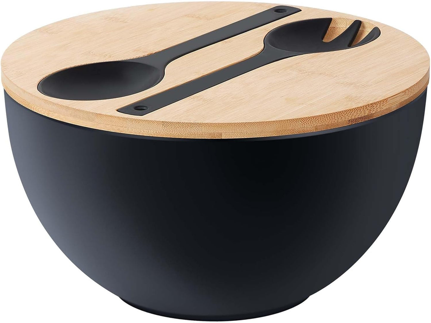 Extra Large Bamboo Fiber Salad Bowl with Wooden Lid & Servers