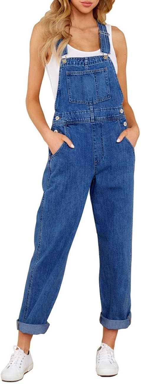 Vetinee Womens Classic Adjustable Straps Denim Bib Overalls