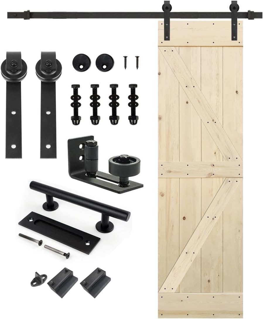 Unfinished Knotty Barn Door with Sliding Hardware Kit for Home